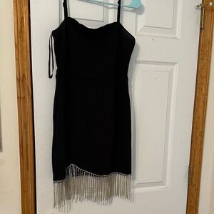 Trixxi Black Mini Dress with Fringe Hem